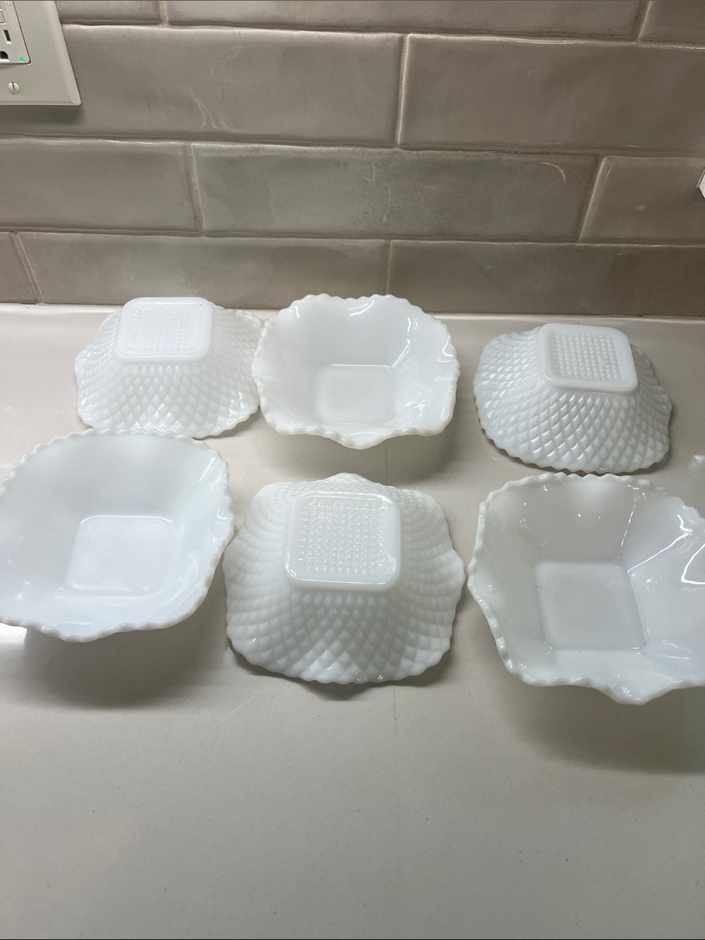 Vintage Milk Glass Square Bowls - Set of 6